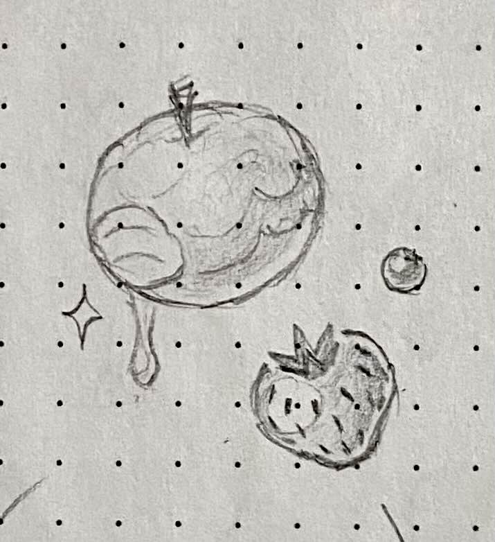 Strawberry, blueberry, and larger fruit with a bite missing.