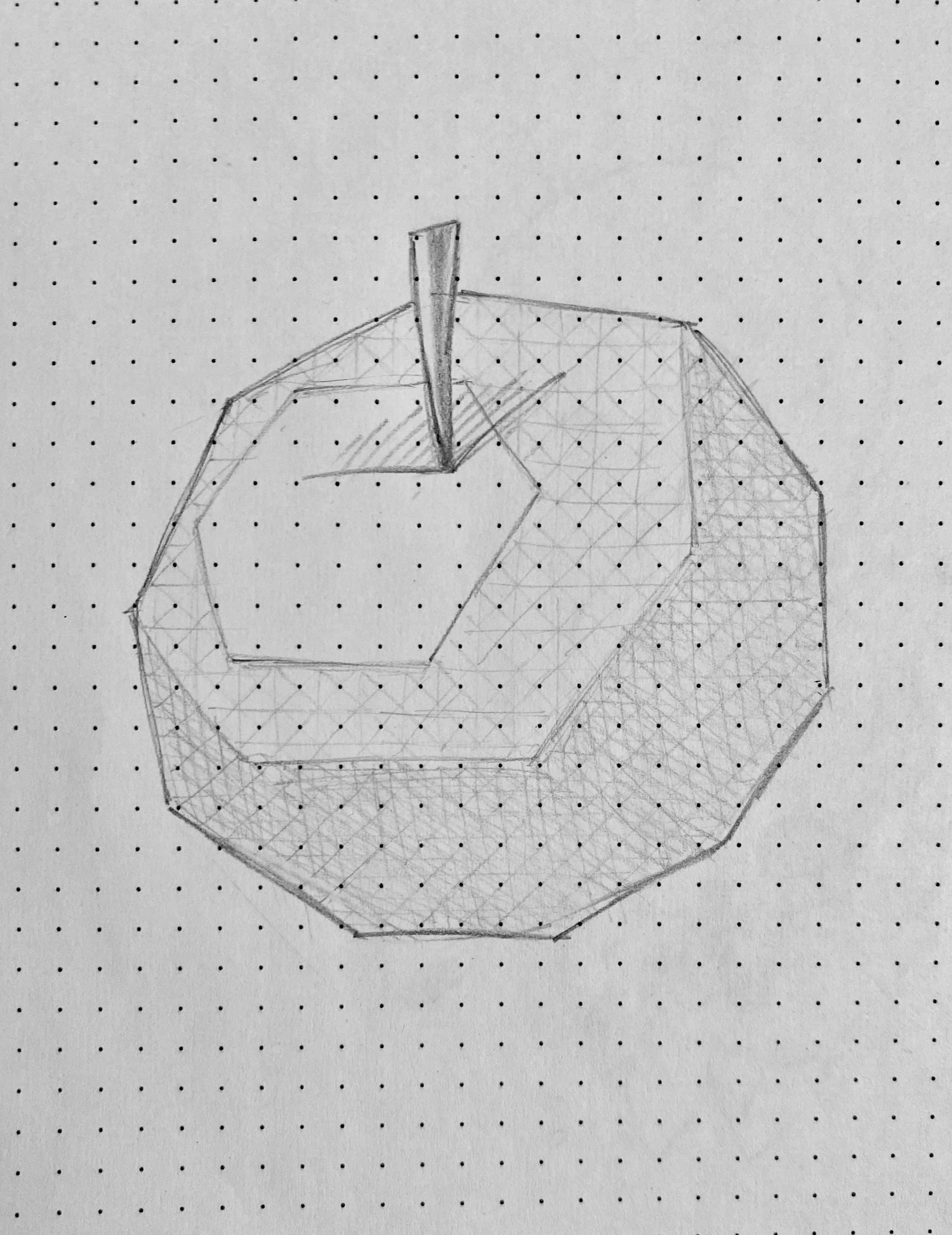 Apple drawn from mostly straight lines and shaded with hatching patterns.